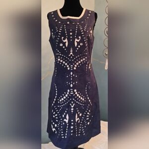 Unique I. Madeline Navy Blue Sleeveless Dress Eyelet Cutout Embroidery M